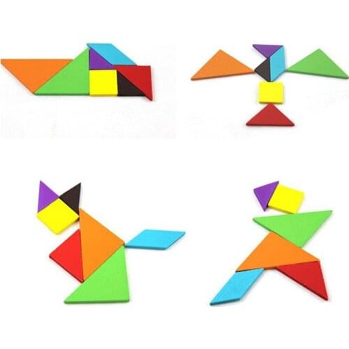 Fun Wooden Geometry Tangram Puzzle Shape Cognitive Intellectual Development Childrens Toys Kids Enlightenment Toy