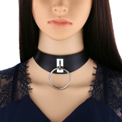 Rock Sexy Cool Gothic Collar Steampunk Necklace Women Men Chokers Leather Goth Punk Choker Necklace Round Loop Chunky Necklace
