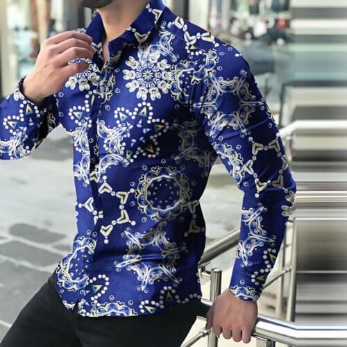 Summer Shirt Floral Print Lapel Men Long Sleeve Buttons Buttons Popular Streetwear Summer Business Office Party chemise homme