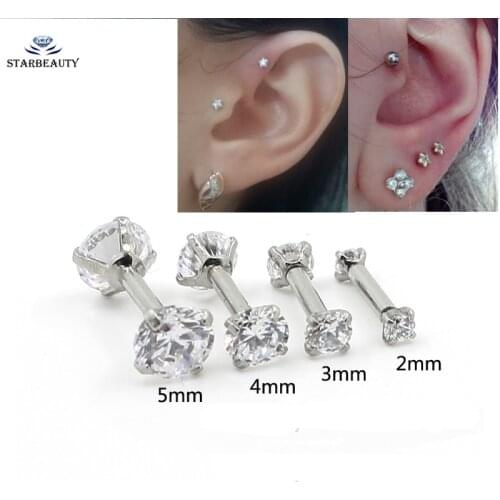 1Pc Double Round Zircon Tragus Earring 2-5mm Zircon Anodized Internally Threaded Prong Gem Monroe 16G Tragus Helix Ear Piercing