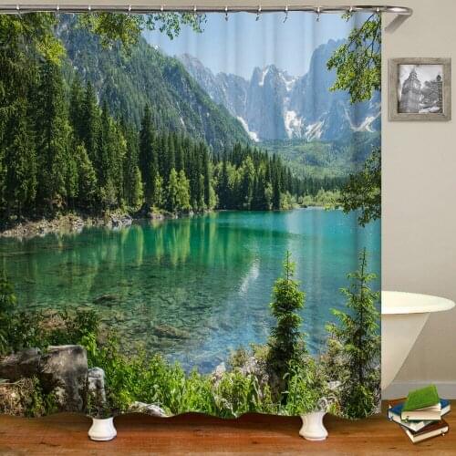 Forest Natural Scenery Shower Curtains 3d Printing Bath Curtains Polyester Washable Fabric with Hooks Home Decorative Screen