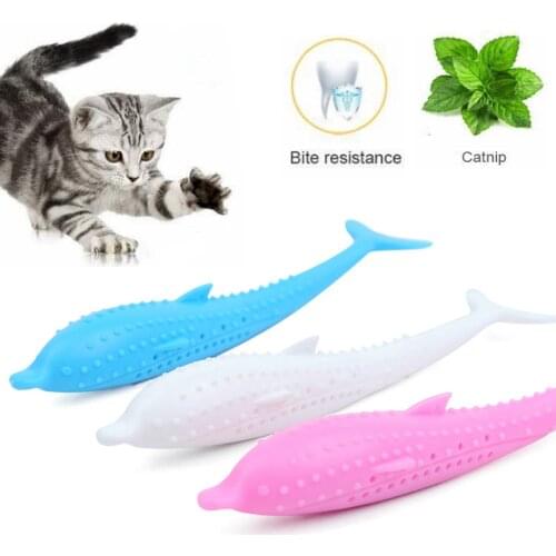 Silicone Mint Fish Cat Toy Pet Catnip Soft Clean Teeth Toothbrush Chew Cats Toys Molar Stick Teeth Cleaning Kitten Pet Products