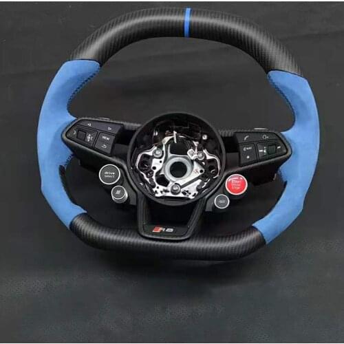 D-Shape Supercar Cuatomized Forged Carbon Fiber Sports Steering Wheel Alcantara Leather fit for Audi R8 2016-2020 with Paddle
