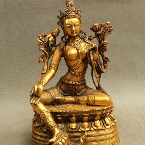 Tibet Buddhism Brass Green Tara Mahayana Buddhism enlightenment Goddess Statue
