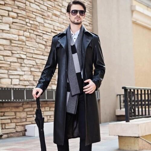 Mens Brand Windbreaker High Quality Genuine Leather Jacket Long Clothing Thickening Thermal Liner Plus Size Men Trench Coat