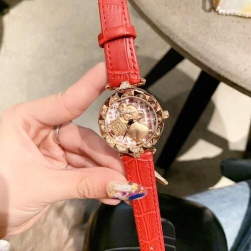 China Culture Pig Year Rotating GOOD LUCK Watches Lovely Golden Pig Spinning Watch Waterproof Genuine Leather Strap Wrist watch