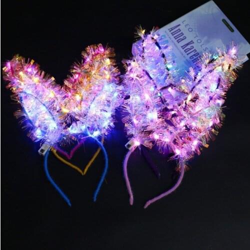 Flashing Colorful Birthday Party LED 14 Lights Highlight Gold Rabbit Ears Headband Hairband Light Toys Gift Stall Explosions