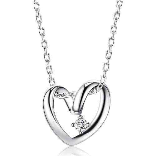 ZEMIOR 100% Genuine S925 Sterling Silver Necklace Heart Shaped Cubic Zirconia OL Style Necklaces For Women Fine Jewelry Gift
