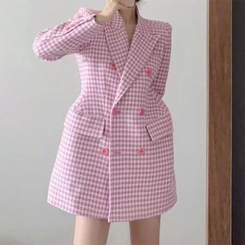 Winter Pink Elegant Wool Blend Diamond Line Women Korean Fashion Long Coats Vintage Minimalist Woolen Overcoat Camel Outwear