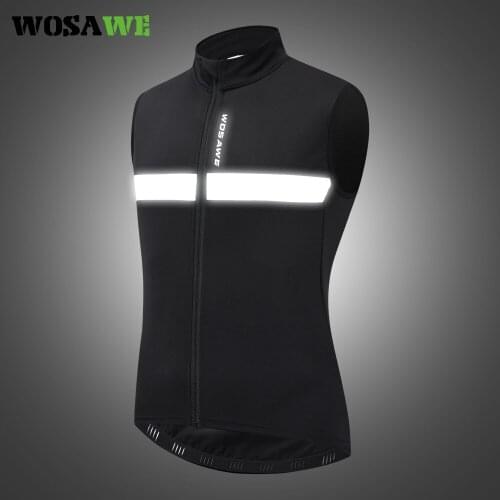 WOSAWE Mens Autumn Winter Fleece Vest Cycling Sleeveless Windproof Gilet Reflective Water Repellent Warm MTB Jersey