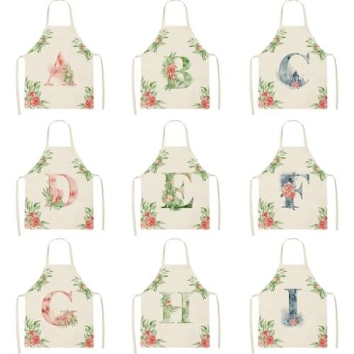 1Pcs Pink Letter Flower Kitchen Aprons for Women Cotton Linen Bibs Household Cleaning Pinafore Home Cooking Apron 55*68cm