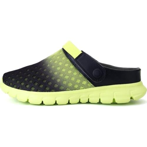 2021 Summer Women Sandals Casual Mesh Breathable Soft Bottom Beach Shoes Solid Bath Flat Slippers Men Outside Half Slippers