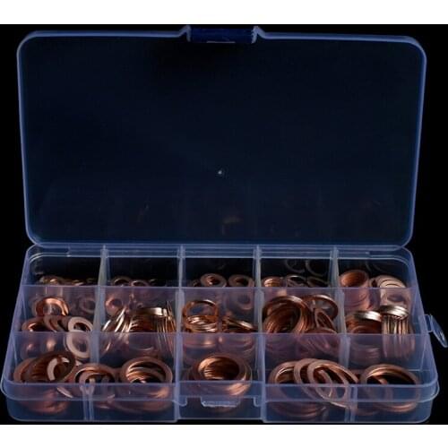 280Pcs/Box M5-M20 Copper Sealing Solid Gasket Washer Sump Plug Oil Metal Flat Washer O-shaped Copper Washer Assortment Kit