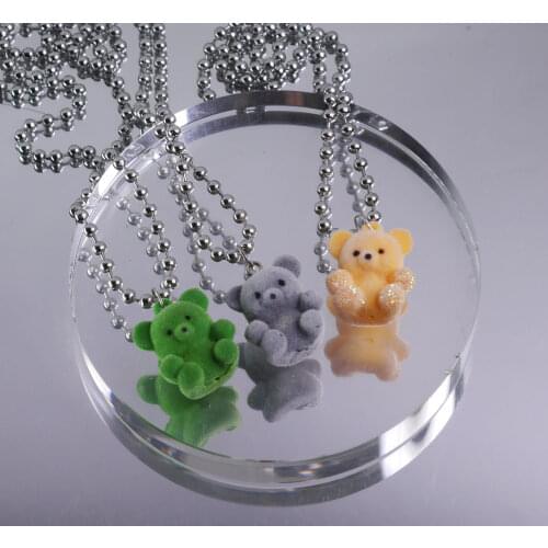 5 Pcs Cartoon Flocked Bear Neacklace Cool Plush Mini Doll Pendant Necklace Colorful Sequin INS Style Necklace