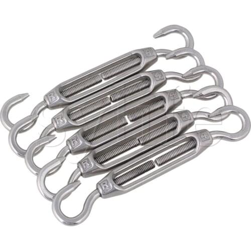 5PCS Silver M4 304 Stainless Steel Hook & Hook Turnbuckle Wire Rope Tension