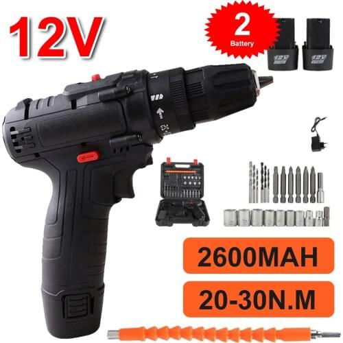 12V 100W Mini Electric Drill Cordless Rechargeable Screwdriver LED Light 1300mAh Li-Ion Home Manual Tools EU Plug Accessories