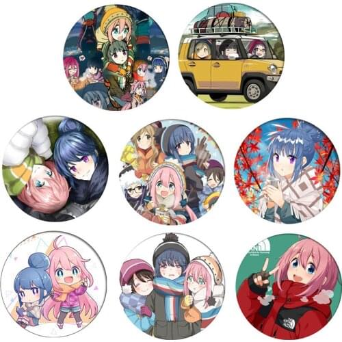 Anime Yuru Camp Cosplay Badge Kagamihara nadeshiko Shima Rin Brooch Pin Accessories For Clothes Backpack Decoration gift