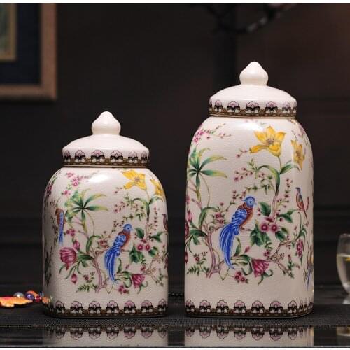 Flower and bird applique ice cracked glaze burning ceramic crafts storage jar general jar decoration