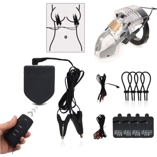 Wireless Remote Electro Shock Kits, CB6000 Chastity Device Sex Toys For Man Cock Cage Nipple Clamps Electric Penis Rings Massage
