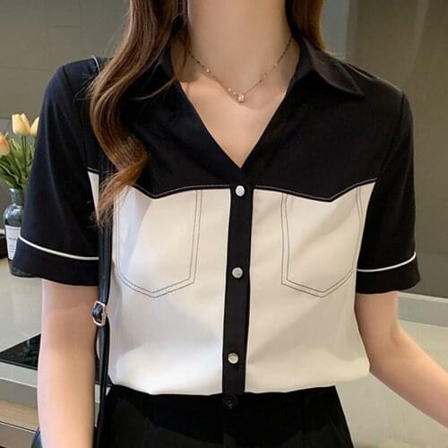 Summer Short Sleeve Blouse Women V-Neck Chiffon Blouse Women Shirt Tops Women Shirts Blusas Mujer De Moda 2021 Blouses E989