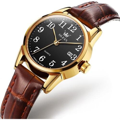 OLEVS Fashion Women Watches Waterproof 50M Calender Leather Strap Quartz Ladies Wrist Watch Simple Casual Female Bracelet Clock
