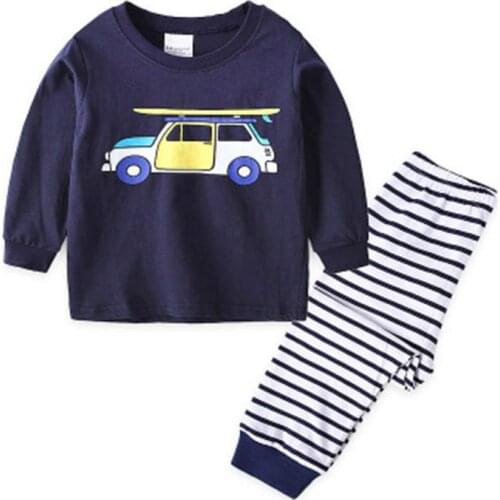 Kids Cartoon Cotton Pyjamas Boys Casual Pajamas Suit Girls Long Blouses+Trousers 2-Piece Home Sleepwear Sets For Spring Autumn