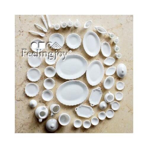 G05-X4488 children baby gift Toy 1:12 Dollhouse mini Furniture Miniature rement-White ceramic tableware 46pcs/set