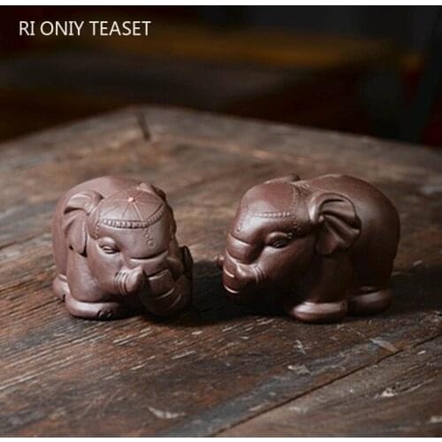Yixing Lucky Purple Clay Tea pet Elephant Model Figurine Ornaments Handmade Sculpture Chinese Tea Set Decors Home Garden Art