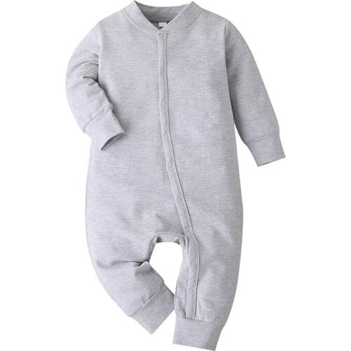 Baby Boys Romper Newborn Organic Cotton Long Sleeve Jumpsuit Boys Spring Solid Black blue Zipper Rompers Kids Pajamas 2021 New