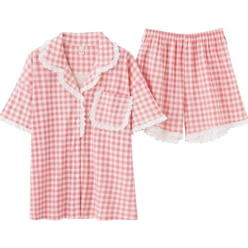 2 Pieces Set Summer Women Pajamas Set Cotton Sleep Tops Shorts Sleepwear 2021 New Popular pijama feminino Home clothes for women