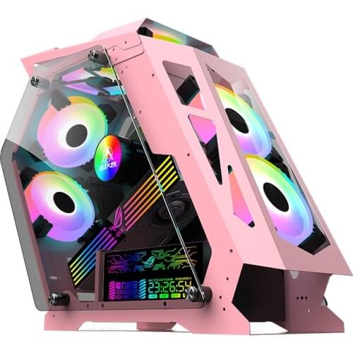 Small Coffee K God Desktop Computer Special-Shaped Host E-Sports Games Water-Cooled Full-Side Transparent Internet Bar MATX Pink
