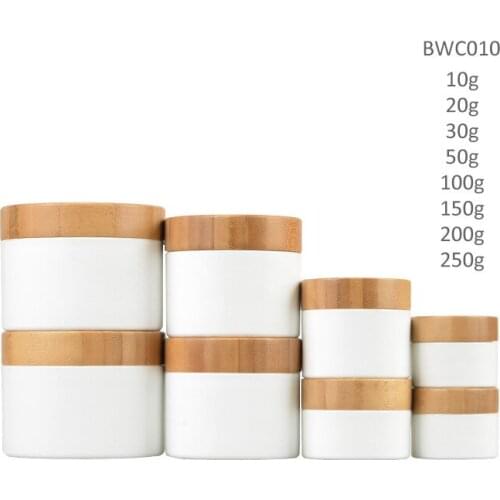 Engraving logo Cosmetic container White round cream jar bamboo color lids white bamboo cosmetic packaging jar with bamboo lid