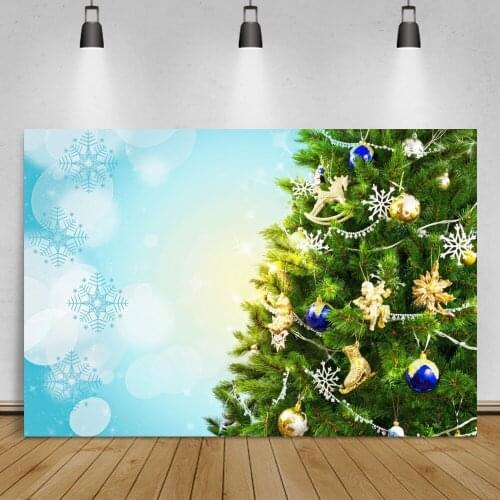 Laeacco Christmas Tree Family Patry Photographic Background Snowflake Light Bokeh Pattern Child Portrait Photocall Backdrops