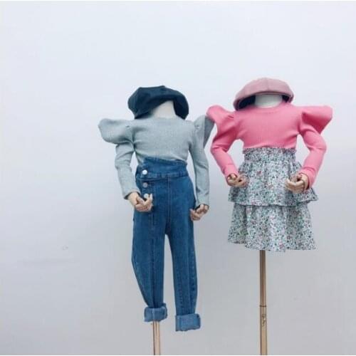 2020 hot sale girls t-shirt puff sleeve cotton fashion autumn girls top 2-7t F699