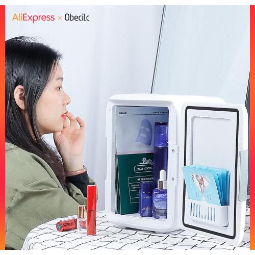 4L Multifunctional Portable Cosmetics Fridge With LED Mirror Double Door Car Travel Freezer Makeup Refrigerator