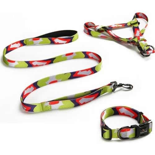 Dog Leash Collar Harness Set Dog No Pull Vest Harness Nylon Leash for Small Medium Large Dogs Adjustable Step in Harness Collars