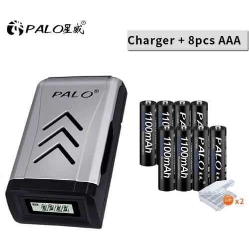 AA Battery Charger LCD Display Smart battery Charger for 1.2v NI-MH NI-CD aa aaa +4Pcs aaa 1100mah 12.v rechargeable battery