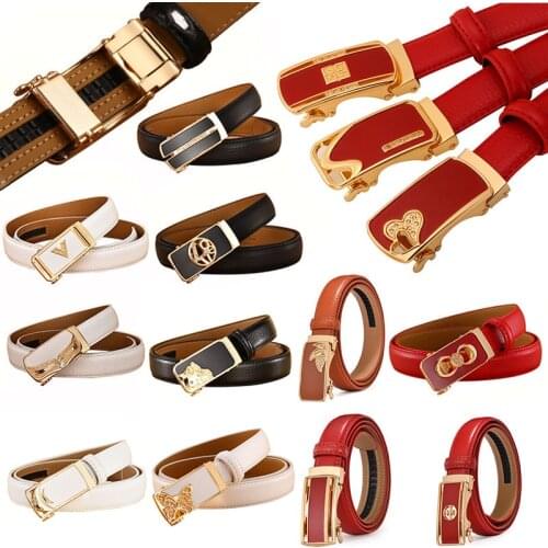 2.4cm Width High Quality Women Genuine Leather Belts Waistband Fashion Automatic Buckle Belt For Women Female Durable Straps
