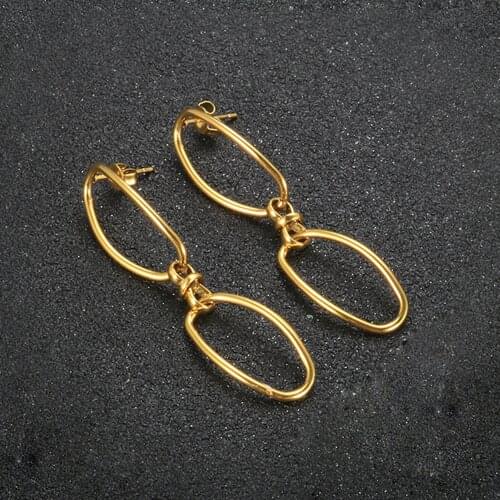 Retro Round O Chain Link Joint Drop Earrings Gold Plated Geometric Women Earrings For Punk Hip Hop Jewelry Whosale