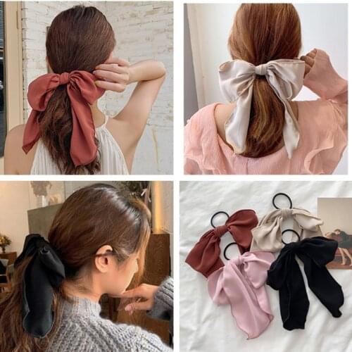 2020 New Chiffon Bowknot Silk Hair Scrunchies Women Pearl Ponytail Holder Hair Tie Hair Rope Rubber Bands Hair Accessories