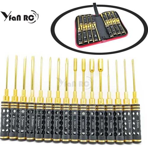 16Pcs Hex Phillips Screw Nut Flat Hexagonal Screwdriver Steel Set with Bag Black Round Hand Shank For RC Model Mini Hand Tool h