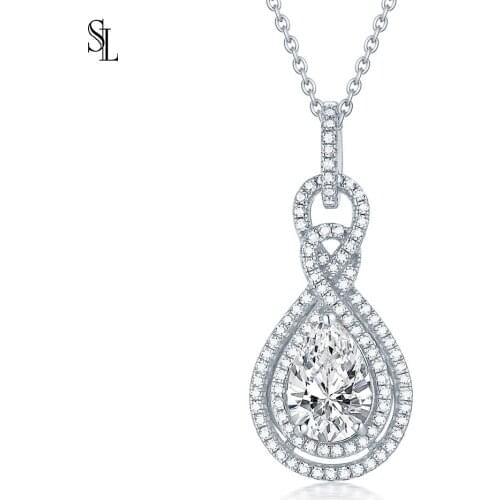 SL Whole Sell Drop Pendant Jewelry S925 Silver Necklace CZ Stone For Women Girls Christmas Gift