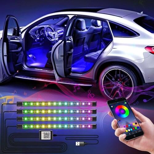 Interior Car Lights RGB LED Strip Light Kit with Bluetooth App Controlled 5V USB Port and Music Sync Interior Atmosphere Light