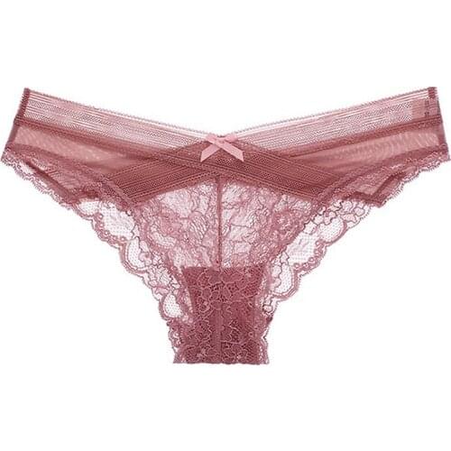 Sexy womens underwear ultra-thin panties lace hollow low-waist quick-drying seamless solid Femme Pant Back Hollow Briefs