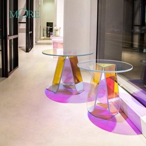 TT Nordic Acrylic Colorful Coffee Table Ins Light Luxury round Sofa Side Table Designer Simple Transparent Round Table