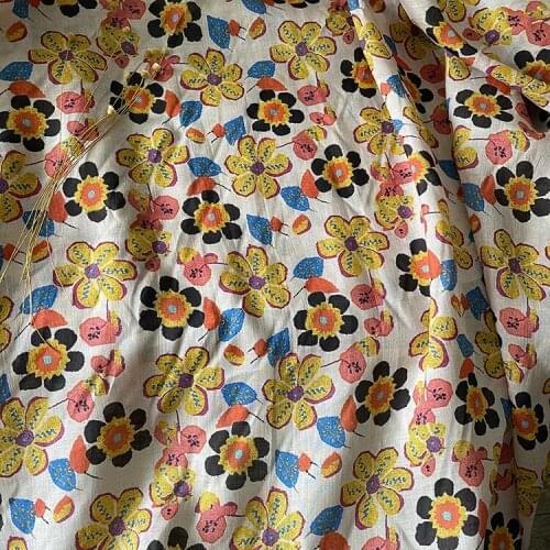 High quality natural pure ramie fabric flower printing patchwork High end designer robe shirt dress sewing