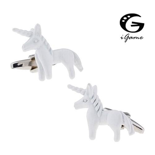 IGame Unicorn Cuff Links Novelty White Color Cute Design Brass Material Best Gift For Men Free Shipping