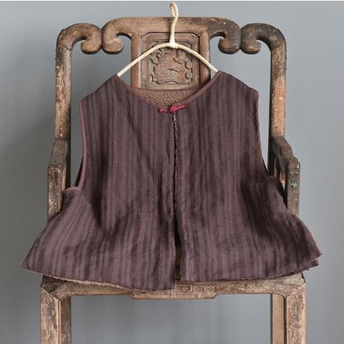 Women Linen Fleeced Vests Ladies Vintage Sleeveless Coat Female 2019 Striped Sleeveless Tops Coat Vest Flax Vests