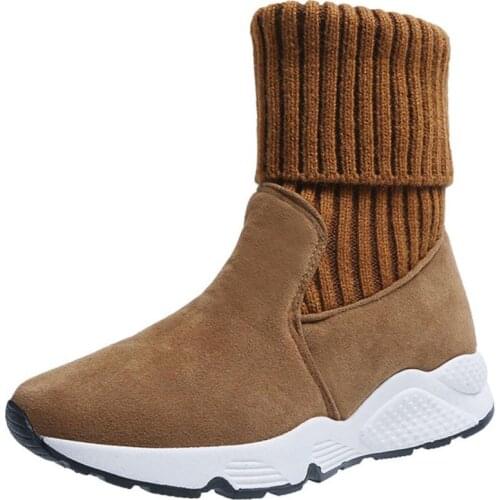 Women Snow Boots Nubuck Stretch Breathable Female Shoes Warm Plush Ladies Boots Elastic Sock Ankle Shoe Flock Winter Shoes WJ086