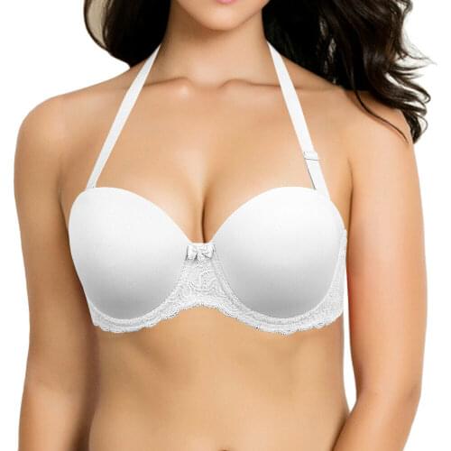 Vgplay Sexy Lace Bow Women Bra Halter Strapless Thin Padded Push Up Bras For Women Adjusted Straps Plunge Underwear